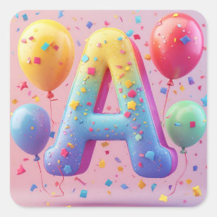 Sticker Carré 🎂 Gâteau Pastel Lettre A Anniversaire Enfants Fêt