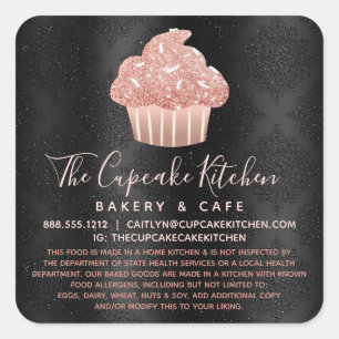 Sticker Carré Gâteau Rose Gold Pailleté sur Damas Noir