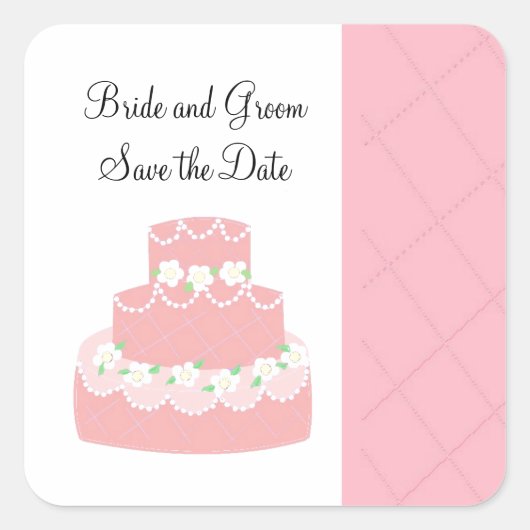 Sticker Carré Gâteau Rose Save the Date (Devant)