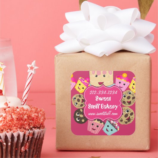 Sticker Carré Gâteau sucré biscuits et boulangerie de cupcake (Fête)