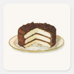 Sticker Carré Gâteau vintage de couche glacée au chocolat