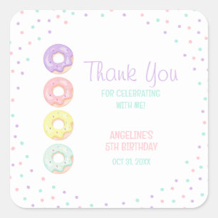 Sticker Carré Gâteaux Donuts Sucrés Colorés avec des Paillettes
