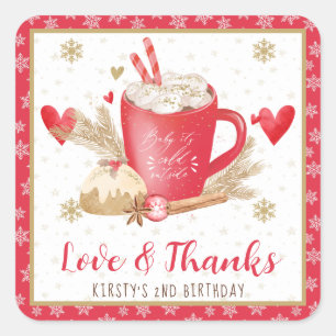 Sticker Carré Gâteaux Rouges et Anniversaire au Chocolat Chaud