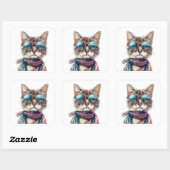 Sticker Carré  Gato Cool con Lentes  (Feuille)