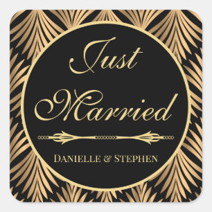 Sticker Carré Gatsby Mariage Noir Or Art Déco Mariage