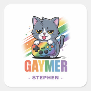 Sticker Carré Gaymer - Rainbow Gaming Cat avec console LGBTQ 2