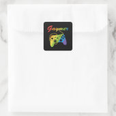 Sticker Carré Gaymer | Rainbow Video Game Controller | Jeux (Sac)