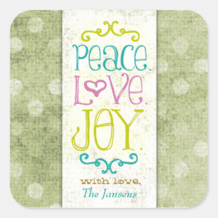 Sticker Carré GC Peace Love and Joy Lime Dots