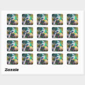 Sticker Carré Geai à ailes de sarcelle à touffe blanche oiseau d (Feuille)