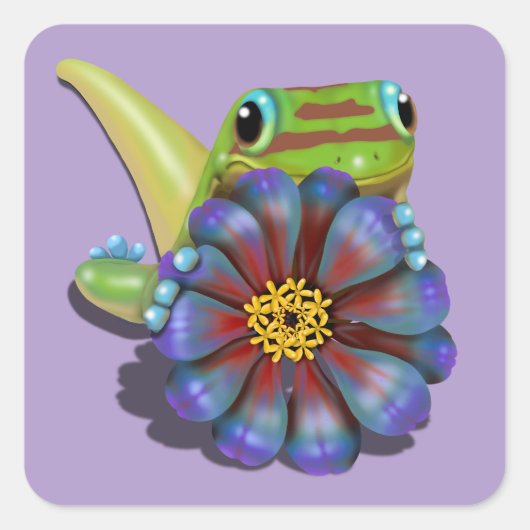 Sticker Carré Gecko avec Zinnia (Devant)