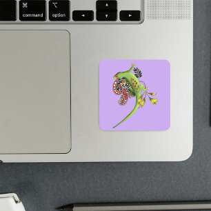 Sticker Carré Gecko Tribal Vert Lavande Rouge