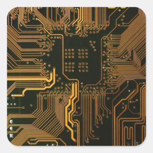 Sticker Carré Geek Sortie carte circuit électronique orange PCB