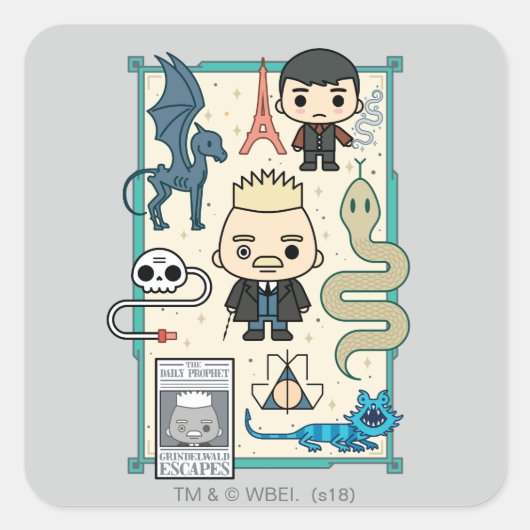 Sticker Carré GELLERT GRINDELWALD™ et dessin sur os (Devant)
