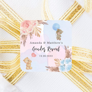 Sticker Carré Genre révéler la fête pampas tedbear bleu rose