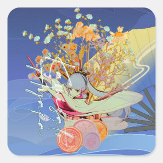 Sticker Carré Genshin Impact Kamisato Ayaka Flores Desenho Anime