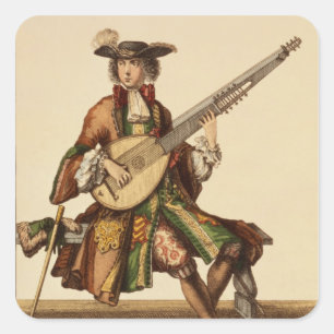 Sticker Carré Gentleman Playing the Angelica, fashion plate, c.1