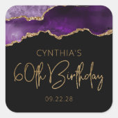 Sticker Carré Géode Agate Chic Purple Gold 60e fête d'anniversai (Devant)