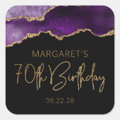 Sticker Carré Géode Agate Chic Purple Gold 70e fête d'anniversai (Devant)