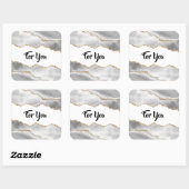 Sticker Carré Géode aquarelle blanc faux or agate élégant (Feuille)