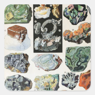 Sticker Carré Géologie des rochers des minéraux Vintages