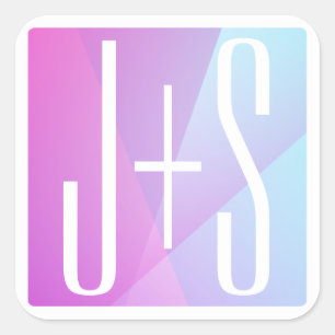 Sticker Carré Géométrique Rose & Violet Initiales de Couple