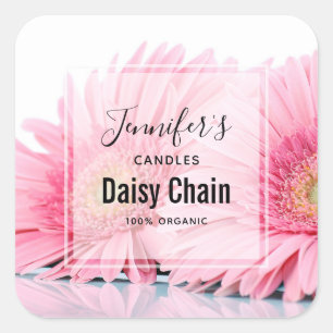 Sticker Carré Gerbera Rose Daisies Élégante Bougie Photo Busines