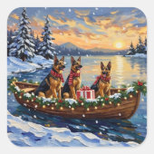 Sticker Carré German Shepherd Christmas Boat Holiday (Devant)