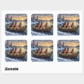 Sticker Carré German Shepherd Christmas Boat Holiday (Feuille)