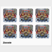Sticker Carré German Shepherd Christmas Red Truck Holiday (Feuille)