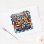 Sticker Carré German Shepherd Christmas Red Truck Holiday (Enveloppe)