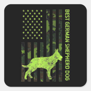 Sticker Carré German Shepherd Distressed Usa Flag Camouflage