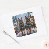 Sticker Carré German Shepherd Dogs Christmas Snow Holiday (Enveloppe)