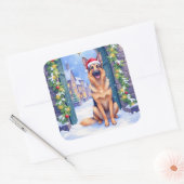 Sticker Carré German Shepherd Snowy Town Gate Santa Christmas (Enveloppe)