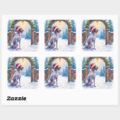 Sticker Carré German Shorthaired Pointer Snowy Gate Santa Hat (Feuille)