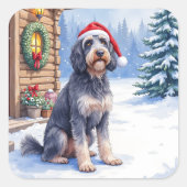 Sticker Carré German Wirehaired Pointer Snowy Lodge Santa Hat (Devant)