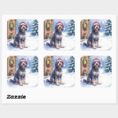Sticker Carré German Wirehaired Pointer Snowy Lodge Santa Hat (Feuille)