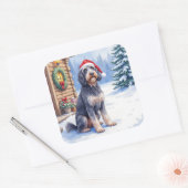 Sticker Carré German Wirehaired Pointer Snowy Lodge Santa Hat (Enveloppe)
