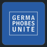 Sticker Carré Germaphobes Unite Funny Citation<br><div class="desc">Un sceau ou un autocollant d'enveloppe cool à utiliser sur le courrier, les cadeaux, l'école ou les fournitures de travail, ce design a un texte simple et moderne "Germaphobes Unite". Il fait une déclaration de solidarité avec d'autres qui sont particuliers à la propreté et à l'aversion des germes. Ce design...</div>