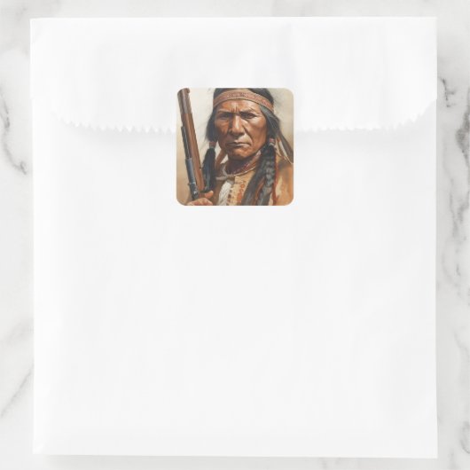 Sticker Carré Geronimo Indian Chief Warrior Portrait (Sac)