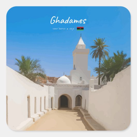 Sticker Carré Ghadames, Libye - Mosquée Blanche (Devant)