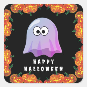 Sticker Carré Ghost Google Eyes rose mignon : Éffrayant & Whimsi