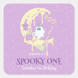 Sticker Carré Ghost Moon Éffrayant Un Halloween Anniversaire Fav