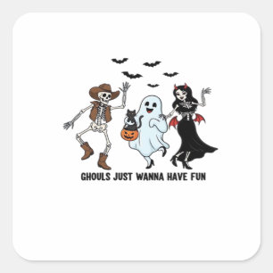 Sticker Carré Ghouls veut juste s'amuser - Danser Squelette Spoo