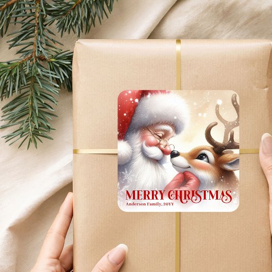 Sticker Carré Giftable Personalized Santa Rudolph Christmas Kids