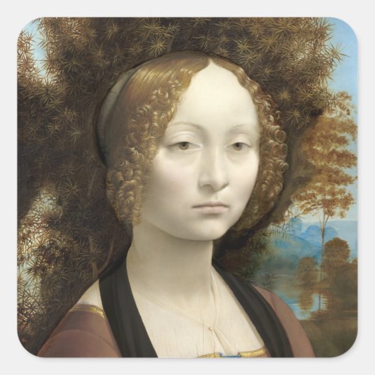 Sticker Carré Ginevra de' Benci Leonardo da Vinci (Devant)
