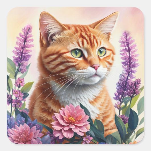 Sticker Carré Ginger Cat Floral Multicolor Art (Devant)