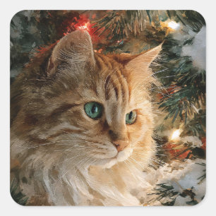 Sticker Carré Ginger Maine Coon Noël