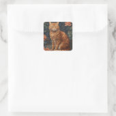 Sticker Carré Ginger Tabby Chat et Roses (Sac)