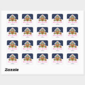 Sticker Carré Gingerbread House Navy et Pink Joyeux Noël (Feuille)