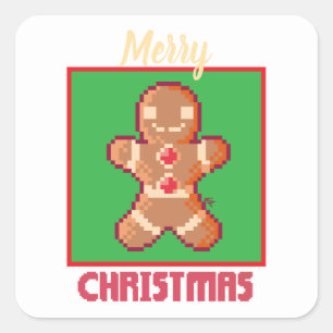 Sticker Carré GingerBread Man, Joyeux Noël pixel art